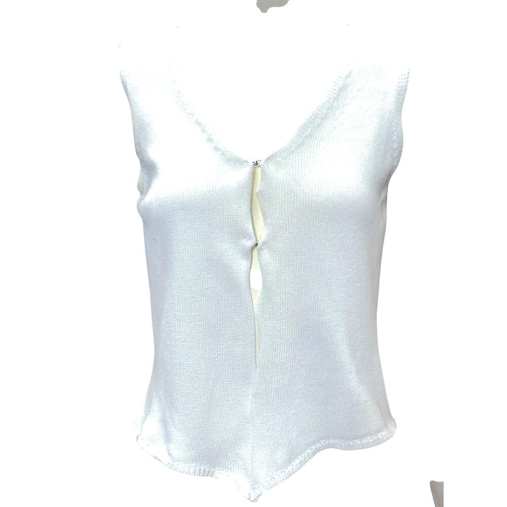 CCC White Sleeveless V Neck Ribbed Knit Sweater Top Asymmetric Hem Size Small